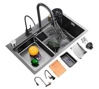 Lavello da Cucina Grande A Una Vasca, Lavello da Cucina A Cascata,Lavelli da Cucina E Bar,con Rubinetto Estraibile,Sciacquatrice per Bicchiere E Accessori (S : 75x45x22cm)