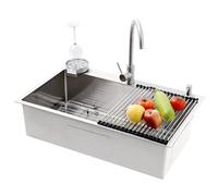 Lavello Da Cucina Grande, Vasca Singola In Acciaio Inox 304 Con Cestello Di Scarico, Set Di Drenaggio, Nano Lavandino In Argento, Lavello Da Bar Da Cucina Da Appoggio O Filotop(A,80x50x22cm)