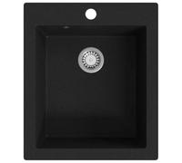 Lavello da Cucina Granito Nero Singolo Vassoio Extra Profondo Resistente | Granito vero, -graffi, -macchie, facile da pulire, resistente a 280 °C, risparmio di spazio, filtro cestello incluso