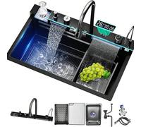 Lavello da cucina grigio canna di fucile, lavello a cascata con rubinetto estraibile, set lavello in acciaio inox (75 cm x 45 cm) MATERIALI DI ALTA QUALITÀ: il lavello è realizzato in acciaio inossida