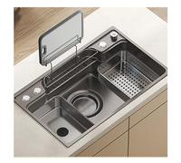 Lavello Da Cucina Grigio Canna Di Fucile Lavello A Vasca Singola Grande Capacità Acciaio Inossidabile Grande Include Rubinetto E Altri Accessori(82 * 48)