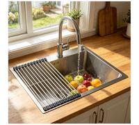Lavello da cucina in acciaio 55 x 45 cm, vasca singola sottotop/montaggio superiore, include filtro di scarico e sifone, facile da pulire, ideale per cucine moderne