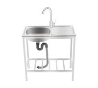 Lavello da cucina in acciaio con rubinetto, 75 x 40 x 75 cm, color argento, facile da pulire, ideale per la ristorazione, include tubi di alimentazione e scarico