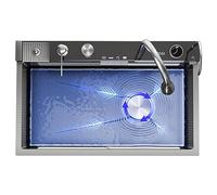 Lavello da cucina in acciaio inossidabile 304 con rubinetto a cascata, display digitale, design a nido d'ape integrato, 75 x 46 cm, aggiornamento moderno per bagno e cucina