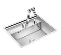 Lavello da cucina in acciaio inossidabile 304 con rubinetto girevole pieghevole, moderno lavello a vasca singola per installazione a goccia o sottopiano (58 x 45 cm)