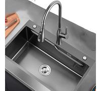 Lavello da Cucina in Acciaio Inossidabile 304 Grigio Canna di Fucile Nano anticorrosione antiruggine Antibatterico 750x450 mm Resistente lavello per,