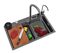 Lavello da cucina in acciaio inossidabile 304, lavello a barra singola con rubinetto e gruppo di scarico, montaggio a goccia o sotto, accessorio display digitale incluso