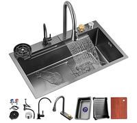 Lavello da cucina in acciaio inossidabile 304 Nano Raindance a cascata per la casa Lavello per verdure singolo con rubinetto estraibile, rondella