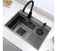 Lavello da cucina, in acciaio inossidabile 304 nero, lavello invisibile, set per lavello domestico, con rubinetto estraibile e rondella a tazza, facile da installare e pulire, A-52 x 39 x 22 cm