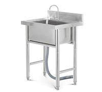 Lavello da cucina in acciaio inossidabile 304 - Vasca singola autoportante con scolapiatti e rubinetto per bar/ristorante, design quadrato, 50 x 50 x 90 cm