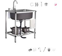 Lavello da cucina in acciaio inossidabile, con lavello indipendente con gocciolatoio, con gambe del filtro di scarico del tubo flessibile del rubinetto(53 * 38cm)