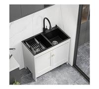 Lavello da cucina in acciaio inossidabile con mobile e rubinetto estraibile, stazione esterna a doppia vasca per uso commerciale in garage e lavanderia