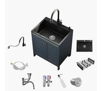 Lavello da cucina in acciaio inossidabile con mobile, vasca singola/doppia, stazione lavello commerciale per lavanderia da garage all'aperto con rubinetto estraibile combinato