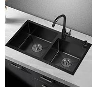 Lavello da Cucina in Acciaio Inossidabile, con Rubinetto, Vasca Quadrata Nera, Vasca Singola in Acciaio Spazzolato 304, Installazione da Incasso o sottotop, Facile da Pulire