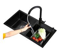 Lavello da cucina in acciaio inossidabile con una vasca e rubinetto estraibile, lavello da bancone per installazione a incasso o sottotop