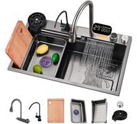 Lavello da Cucina in Acciaio Inossidabile Grigio Nero Nano-Rivestito - Lavello da Lavoro Grande 80 Cm con Rubinetto Estraibile, Lavabicchieri E Accessori - Lavabo Profondo Moderno PE, B, 75x50cm