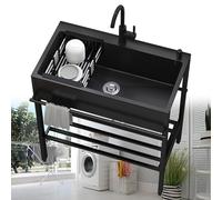 Lavello da cucina in acciaio inossidabile Lavello a mano singola da cucina Lavello indipendente con rubinetto e filtro, Lavabo commerciale per lavanderia, cantina