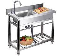 Lavello da cucina in acciaio inossidabile, lavello da cucina autoportante con grande stazione di lavoro per acqua fredda e calda con rubinetto sottolavabo