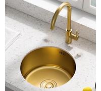 Lavello Da Cucina In Acciaio Inossidabile Nano-oro Mini Lavabo Da Bar Lavello Tondo Da 32/36/40 Cm Lavello Sopra E Sottopiano Ad Una Vasca Con Rubinetto(36 * 36 * 18cm)