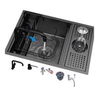 Lavello da cucina in acciaio inossidabile nero, con rondella a tazza, lavello da appoggio nascosto, con coperchio, rubinetto pieghevole, accessori completi (nero, 60 x 43 x 22 cm)