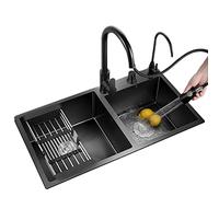 Lavello da cucina in acciaio inossidabile nero con rubinetto a 360°, lavello integrato con distributore di sapone, gruppo di scarico completo, dimensioni 78 * 43 * 20 cm, design resistente ed elegant