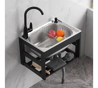 Lavello da cucina in acciaio inossidabile per montaggio a parete con staffa in alluminio,Lavello di utilità della singola ciotola profonda commerciale con il rubinetto ,per Ristorante Bagno Balcone