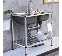 Lavello da cucina in acciaio inox, 1 vasca con banco da lavoro, lavello con miscelatore, caldo/freddo, lavello completo con doppio stent, per officina, ristorante, giardino esterno