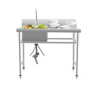 Lavello da cucina in acciaio inox, 100 × 60 × 93 cm, 1 bacino Lavelli commerciali indipendenti Multifunzione Lavello singolo con rubinetto per ristoranti, lavanderie, negozi