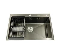 Lavello da cucina in acciaio inox 304, 68 x 45 cm, con colino, foro per rubinetto e scolapiatti per armadio basso 45 cm, 1 vasca