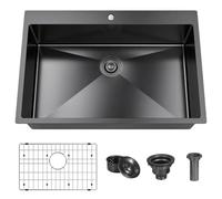 Lavello da cucina in acciaio inox 304, 83,8 x 55,9 x 22,9 cm, nero | Lavello profondo e resistente, 33 x 22 cm, facile da pulire, per cucina di casa, bar o area di preparazione (nero)