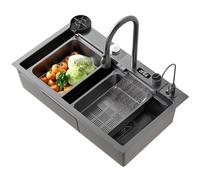 Lavello da cucina in acciaio inox 304 con display digitale a cascata Design Clete Kit di accessori estraibile rubinetto nero grigio 75x46 cm moderno e funzionale
