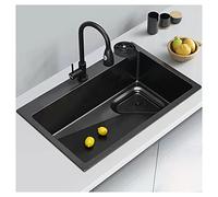 Lavello da Cucina in Acciaio Inox 304, lavello da Bar Multifunzionale a Vasca Singola con Rubinetto per Acqua a Tazza, 68 * 45 cm, Nero, Ideale per la Preparazione e l'u