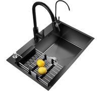 Lavello da cucina in acciaio inox 304 nero con doccetta estraibile 75 x 45 x 20 cm, design moderno per cucina Renovat, facile da installare, resistente ai graffi
