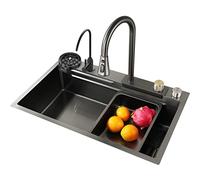 Lavello da Cucina in Acciaio Inox 304 Nero Vasca Singola 68x45x22 cm Grigio Canna di Fucile Ideale per Bar Camper sottotop o da Incasso Include Rubinetto,Grigio Canna di Fucile - 68x45x22cm