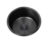 Lavello da cucina in acciaio inox 304, piccolo, rotondo, in acciaio inox, 1 vasca, colore nero, con tubo di scarico, tipo di montaggio: montaggio superiore e inferiore (Ø 34 cm)