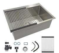 Lavello da cucina in acciaio inox, 55 x 45 cm, antigraffio, include accessori di scarico e scolapiatti e design per cucine moderne