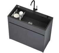 Lavello da cucina in acciaio inox 68/80 cm con rubinetto caldo e freddo, include armadietto e cestello di scarico, ideale per uso interno ed esterno, design durevole ed elegante
