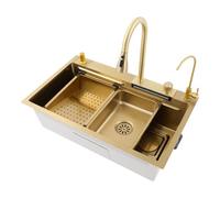Lavello da cucina in acciaio inox, 75 x 46 cm, colore oro, sottopiano con doccetta estraibile, moderno lavello per cucina, bagno, ristorazione e casa