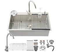 Lavello da cucina in acciaio inox, 85 x 50 cm, vasca singola con 3 fori, lavello sottopiano, con kit di scarico e dispenser di sapone, larghezza 50 cm