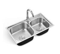 Lavello da Cucina in Acciaio Inox a Doppia Vasca con 2 vasche, 2 Fori da Incasso/sottotop, Vasca Profonda 22 cm con Gruppo di Scarico - Lavello Durevole