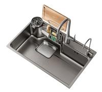 Lavello da cucina in acciaio inox a una vasca con cestello di scarico, lavello for lavare le verdure for cucina e ristorante con kit di scarico e rubinetto(75 * 47cm(29.5 * 18.5in))