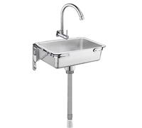 Lavello da cucina in acciaio inox a vasca singola con scolapiatti e rubinetto, lavello di servizio a parete per garage, ristorante, lavanderia