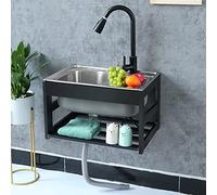 Lavello da Cucina In Acciaio Inox A Vasca Singola，lavello da Cucina Per Esterni Con Rubinetto Per Acqua Calda E Fredda，lavabo da Parete Per Uso Commerciale Lavatoio Per Lavanderia Con Supporto