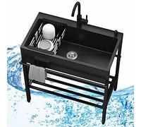Lavello da cucina in acciaio inox, autoportante a vasca singola con rubinetto, set di lavello da ristorante commerciale per esterni, garage, lavanderia
