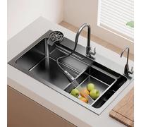 Lavello da cucina in acciaio inox con cestello scolapiatti e due rubinetti, 60 x 45 cm