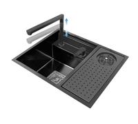 Lavello da cucina in acciaio inox con coperchio e sifone Fau Hid per balcone, studio, appartamento, uso esterno e lavaggio a mano (lavello + Fau C)