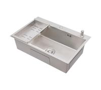Lavello da cucina in acciaio inox con dispenser di sapone, lavello in acciaio inox con tubo di scarico, rettangolare in acciaio inox, 68 x 45 cm (argento)