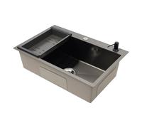 Lavello da cucina in acciaio inox con dispenser di sapone, lavello in acciaio inox con tubo di scarico, rettangolare in acciaio inox, 68 x 45 cm (nero)