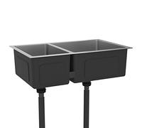 Lavello da cucina in acciaio inox con doppia vasca, 71,5 x 44 cm, da incasso, resistente ai graffi, antiruggine, con scarico da 90 mm, incluso scarico per cucina, esterni, campeggio e officina