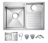 Lavello da cucina in acciaio inox con lavabo, design a doppia vasca, per bagno, balcone, cantina, facile da pulire, 700 mm e soluzione moderna per lavello